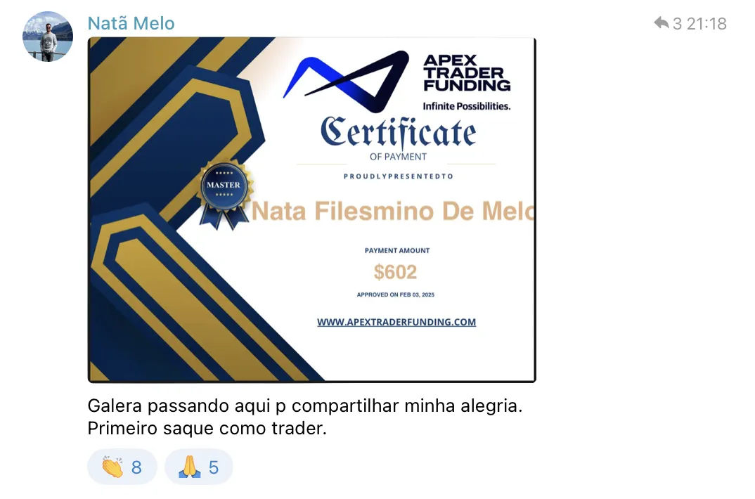 Depoimento de Natã Melo — primeiro saque como trader
